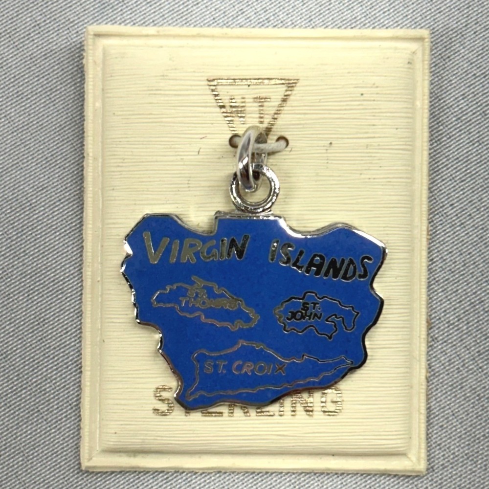 WT Virgin Islands Charm Unisex OS Blue Excellent Sterling Silver Enamel Map